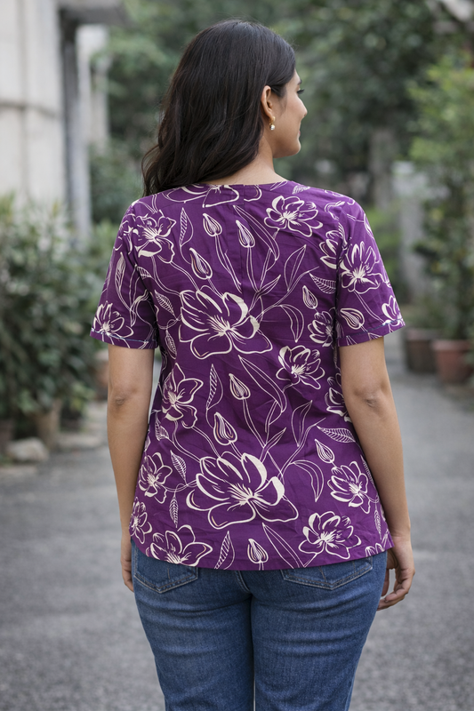 Short Kurti Purple White Floral