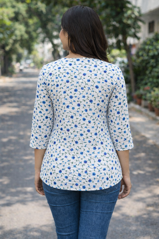 Short Kurti Multicolour white blue