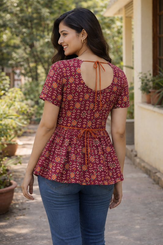 Maroon Sleeved Short Kurti