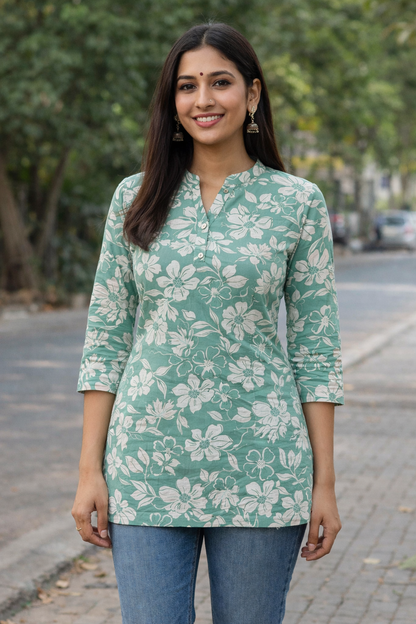 Short Kurti Light Green and White