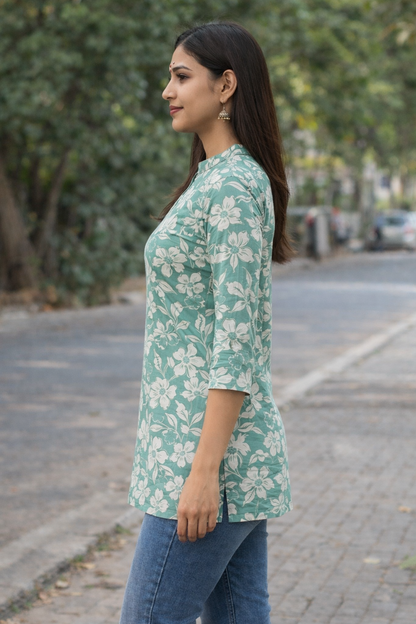 Short Kurti Light Green and White
