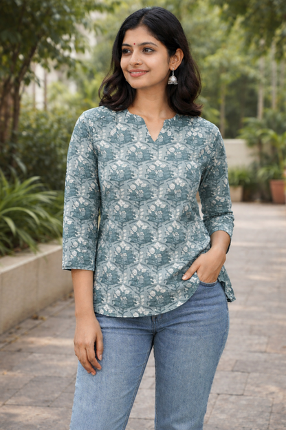 Floral Gray Green White