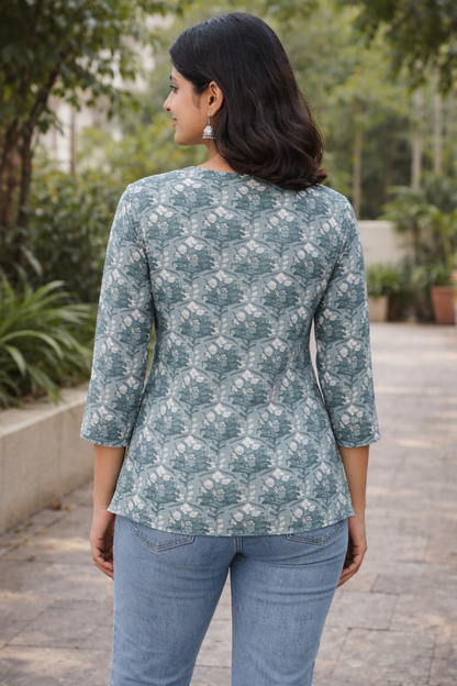 Floral Gray Green White