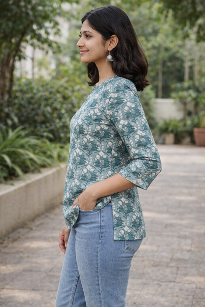 Floral Gray Green White