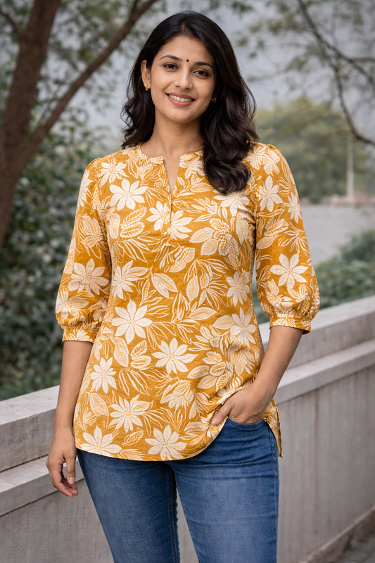 Short Kurti Mustard Golden White