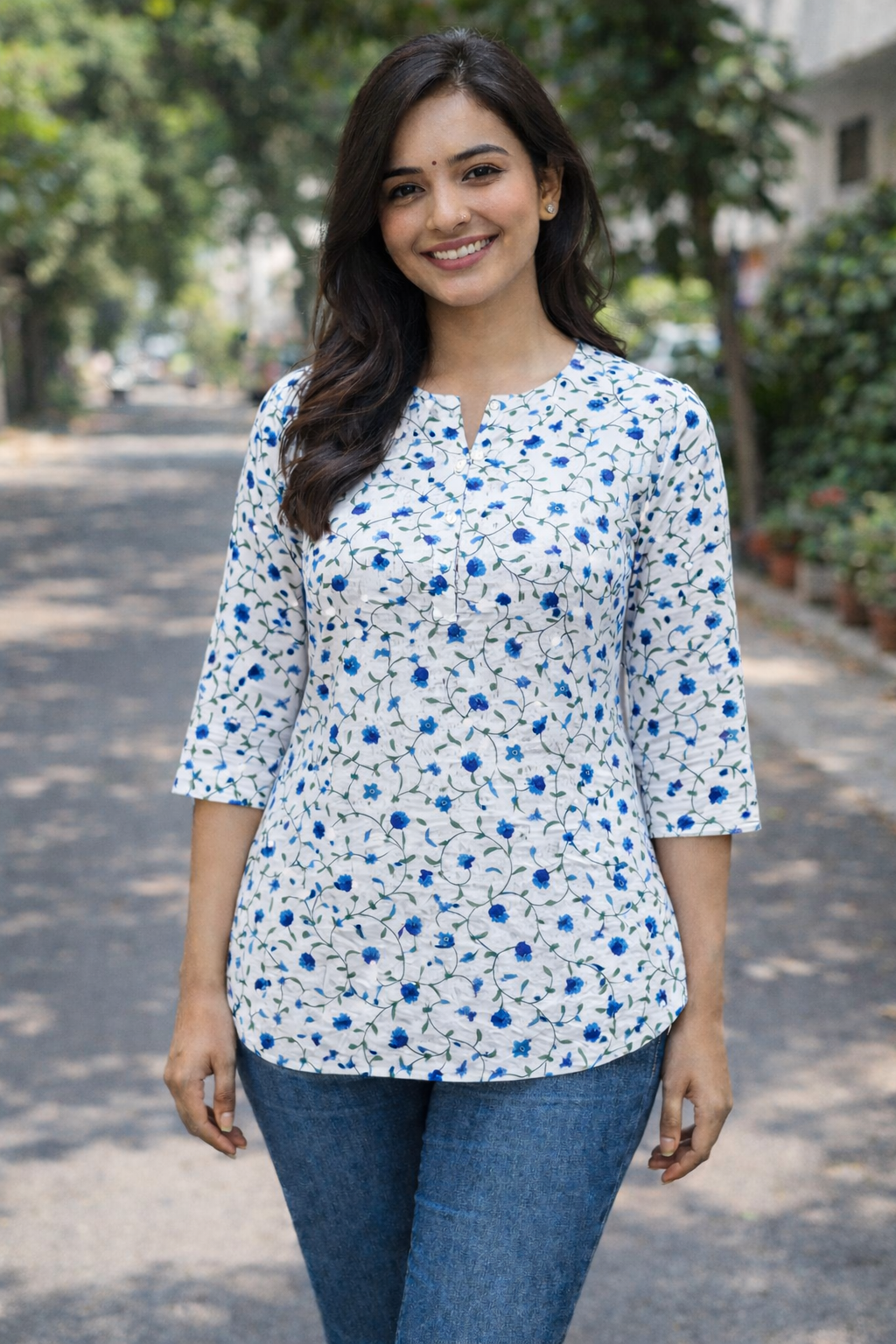 Short Kurti Multicolour white blue