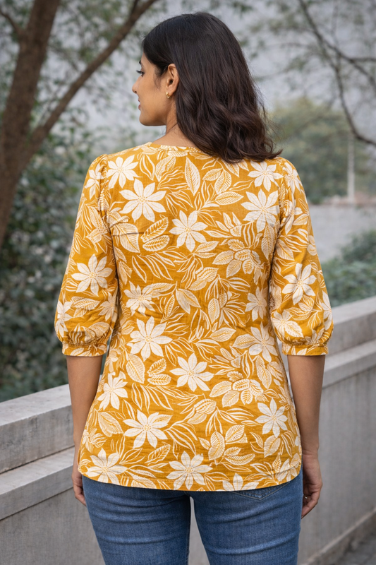 Short Kurti Mustard Golden White