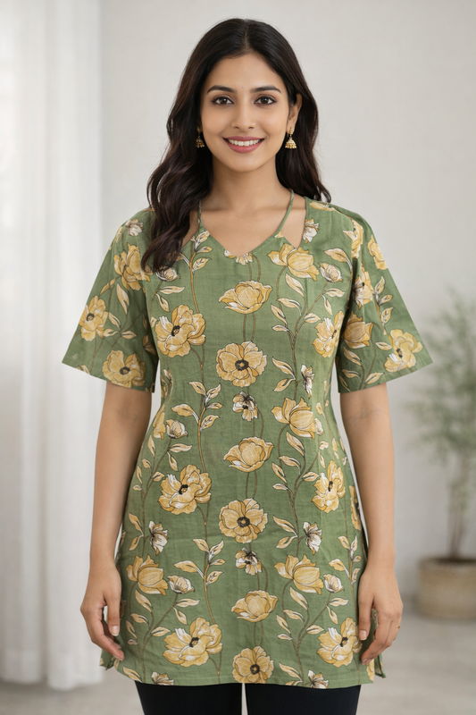 Green Shirt Kurti with front back Dori