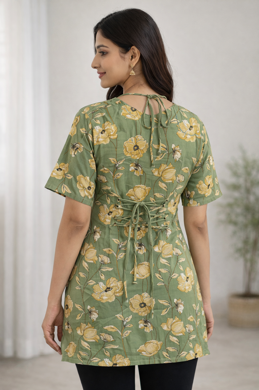 Green Shirt Kurti with front back Dori