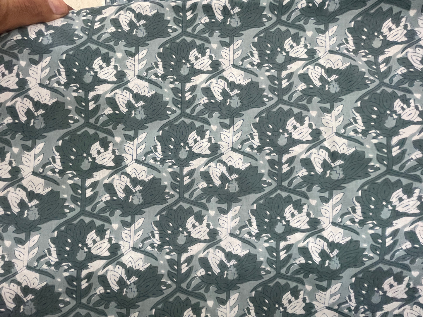 Floral Gray Green White